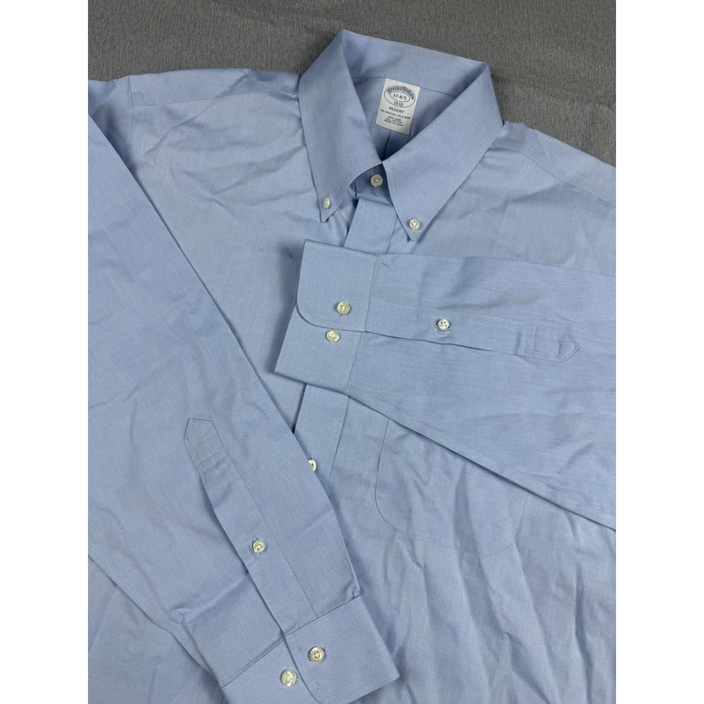 Brooks Brothers 1818 Regent Dress Shirt 17-4/5 Blue Non-Iron Cotton Button Down